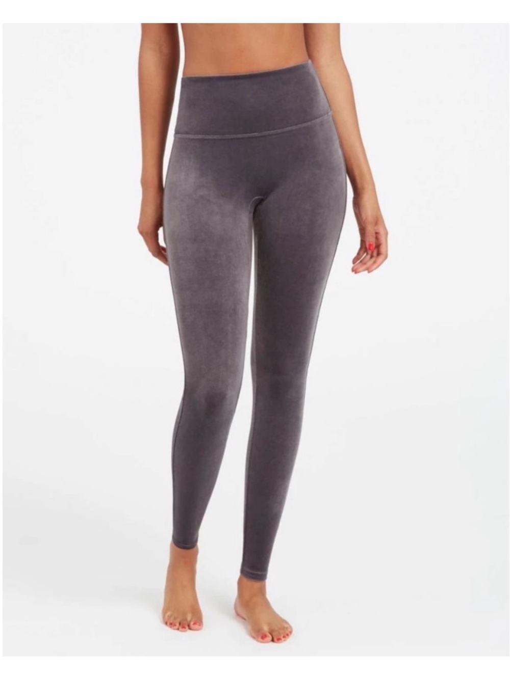 Spanx by Sara Blakely MEDIUM x 28” dove gray velvet leggings soft VGUC